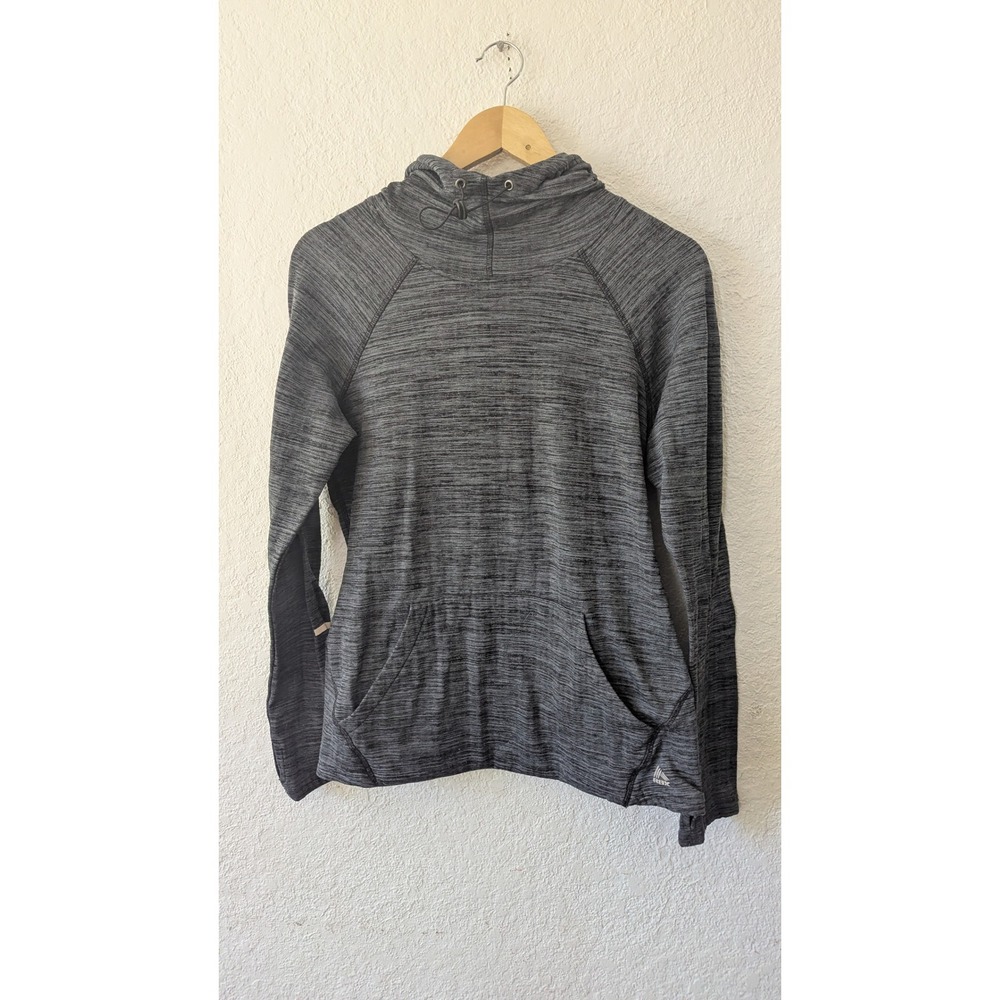 RBX Womens Gray Space Dye Activewear Hoodie Thumbhole Long Sleeve Size M